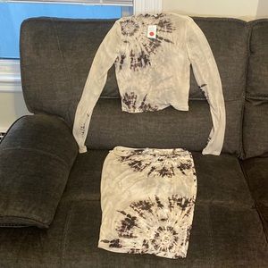 Two piece sheer set off white, black, and brown